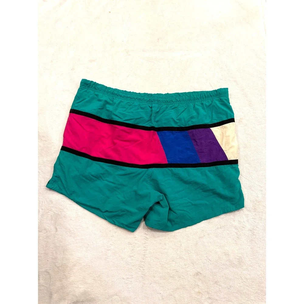 Vintage Hobie Mens Swim Shorts Colorblock Teal Pink Mesh Lined 1X 42-44 Retro